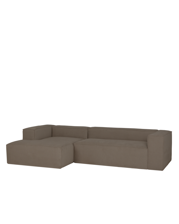Deco wood Sofá de 3 plazas con chaise longue izquierdo de pana color marrón topo 250x175cm