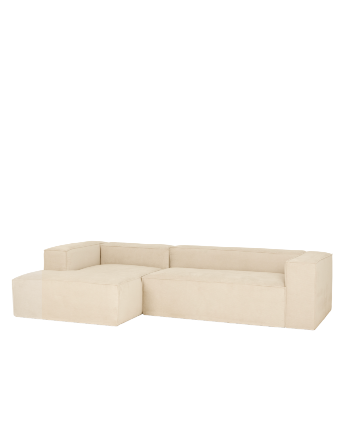 Deco wood Sofá de 3 plazas con chaise longue izquierdo de pana color blanco roto 250x175cm