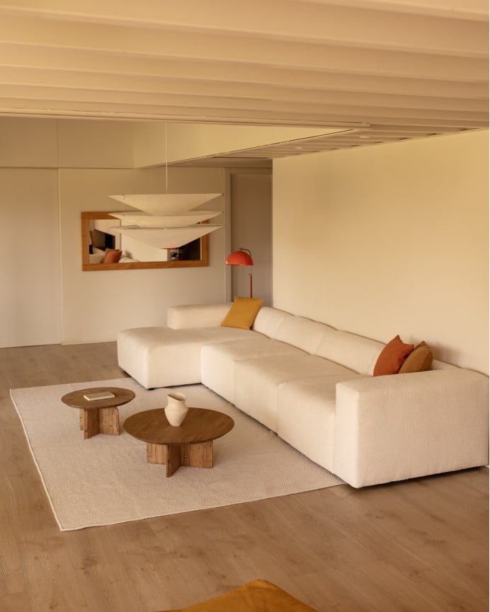 Deco Wood Sofá De 4 Módulos Con Chaise Longue Izquierdo De Bouclé Color Blanco 420x172cm