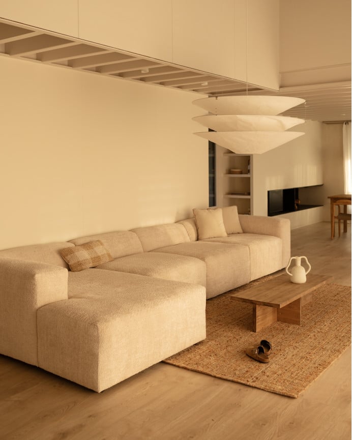 Deco Wood Sofá De 4 Módulos Con Chaise Longue Izquierdo De Bouclé Color Beige 420x172cm