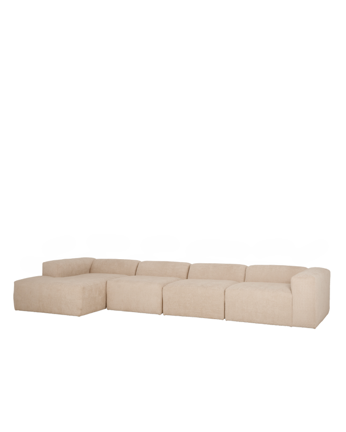 Deco wood Sofá de 4 módulos con chaise longue izquierdo de bouclé color beige 420x172cm