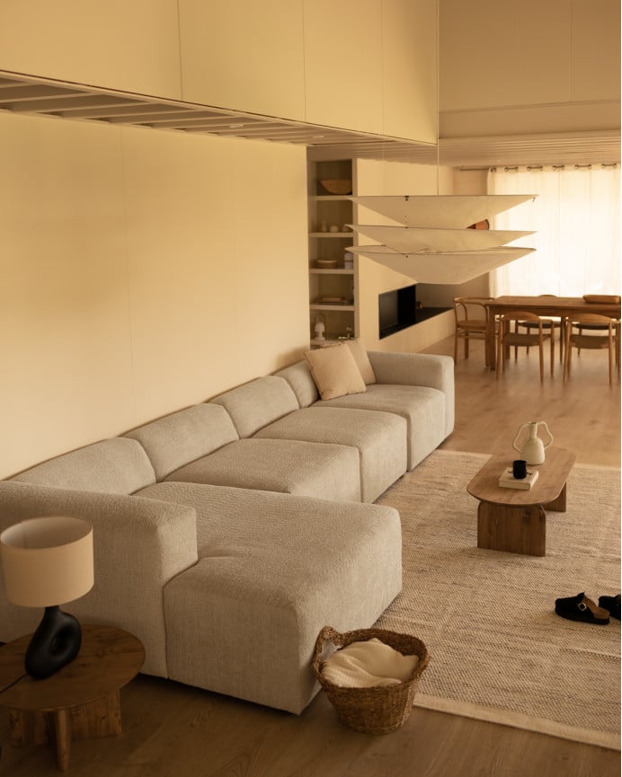 Deco Wood Sofá De 4 Módulos Con Chaise Longue Izquierdo De Bouclé Color Gris Claro 420x172cm