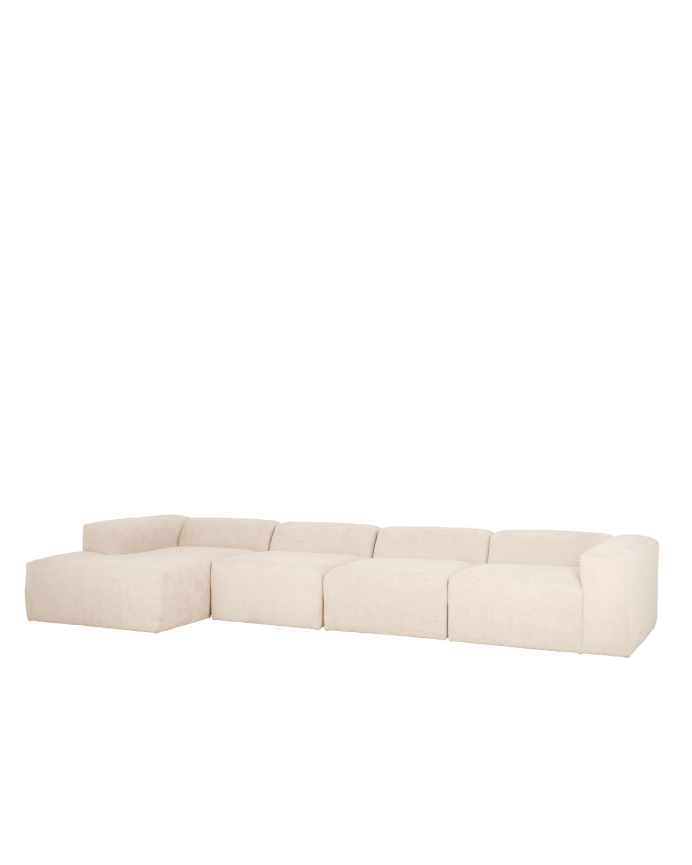 Deco wood Sofá de 4 módulos con chaise longue izquierdo de bouclé color blanco 420x172cm