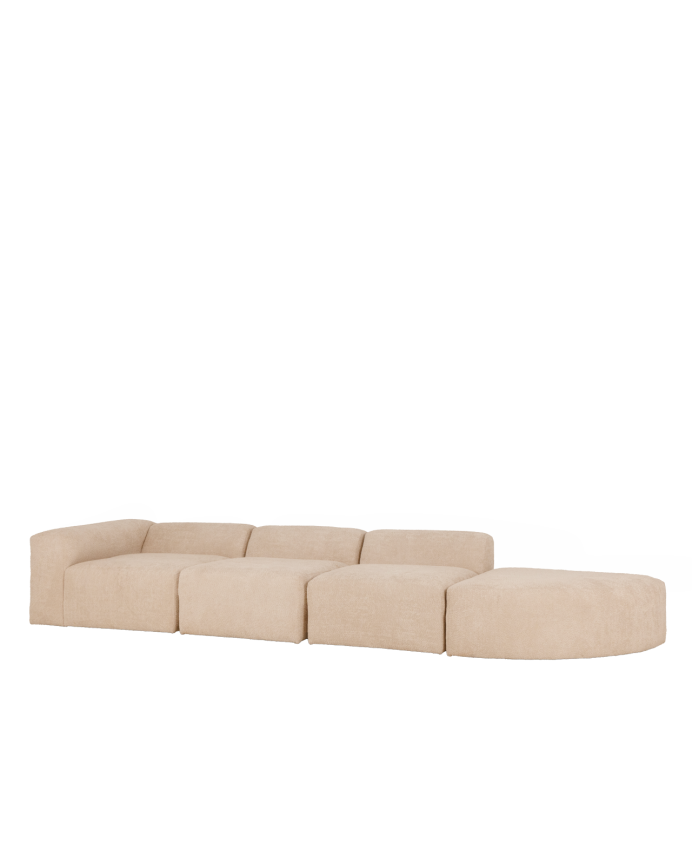 Deco wood Sofá de 4 módulos con curva derecha de bouclé color beige 410x110cm