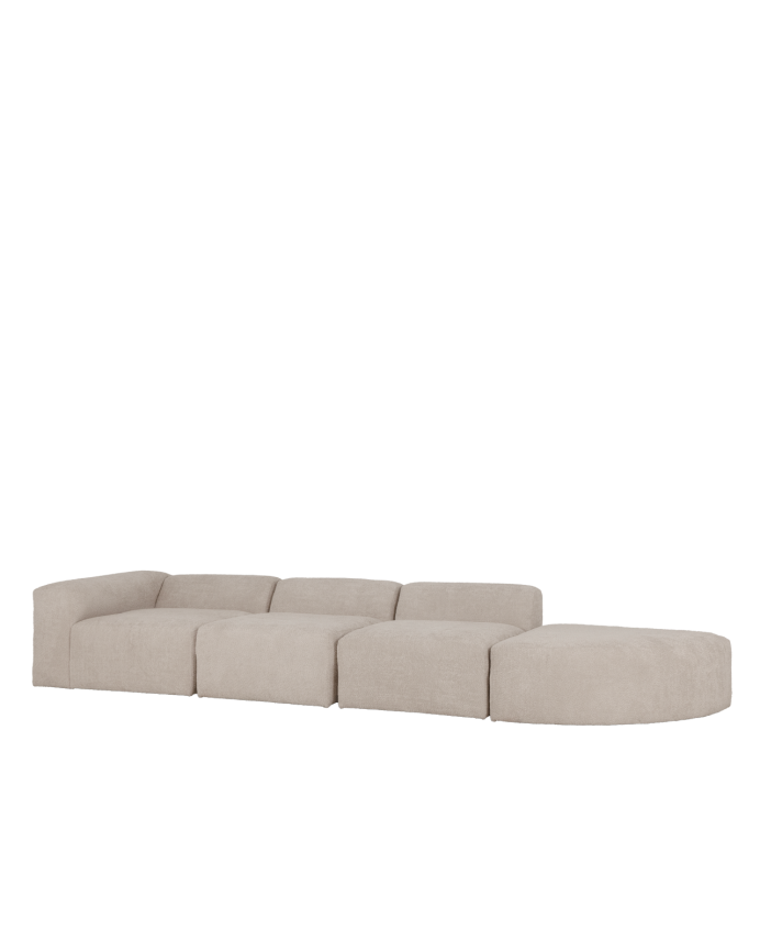 Deco wood Sofá de 4 módulos con curva derecha de bouclé color gris claro 410x110cm