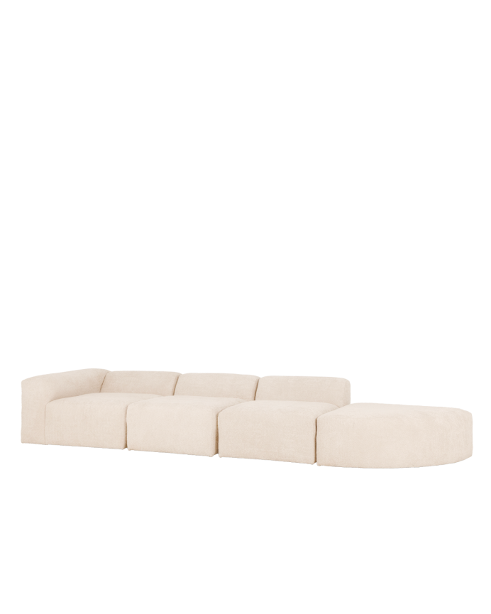 Deco wood Sofá de 4 módulos con curva derecha de bouclé color blanco 410x110cm