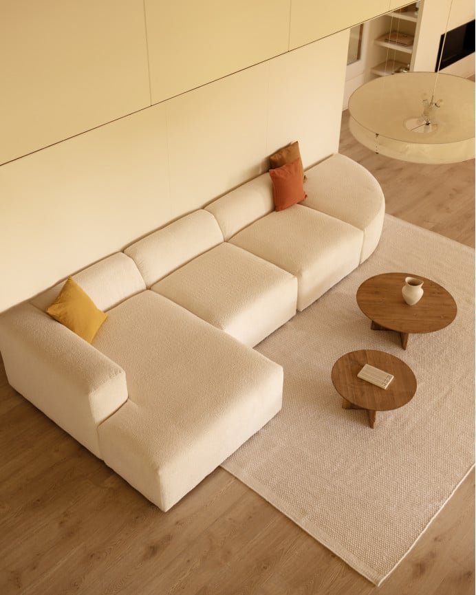 Deco Wood Sofá De 4 Módulos Curvo Con Chaise Longue Izquierdo De Bouclé Color Blanco 410x172cm
