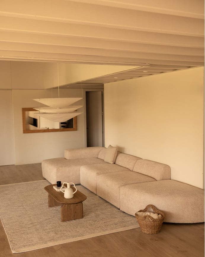 Deco Wood Sofá De 4 Módulos Curvo Con Chaise Longue Izquierdo De Bouclé Color Beige 410x172cm