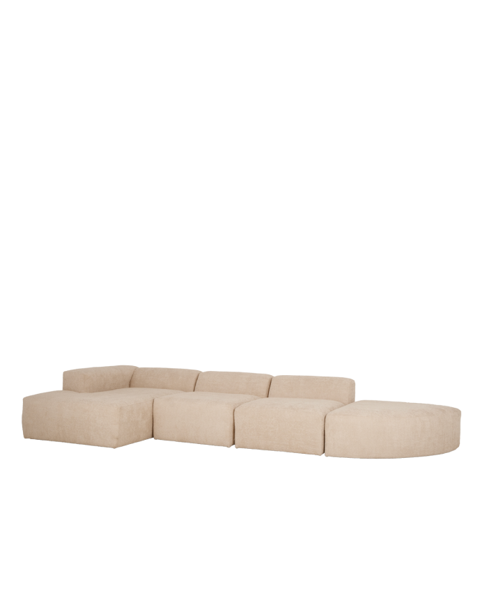 Deco wood Sofá de 4 módulos curvo con chaise longue izquierdo de bouclé color beige 410x172cm