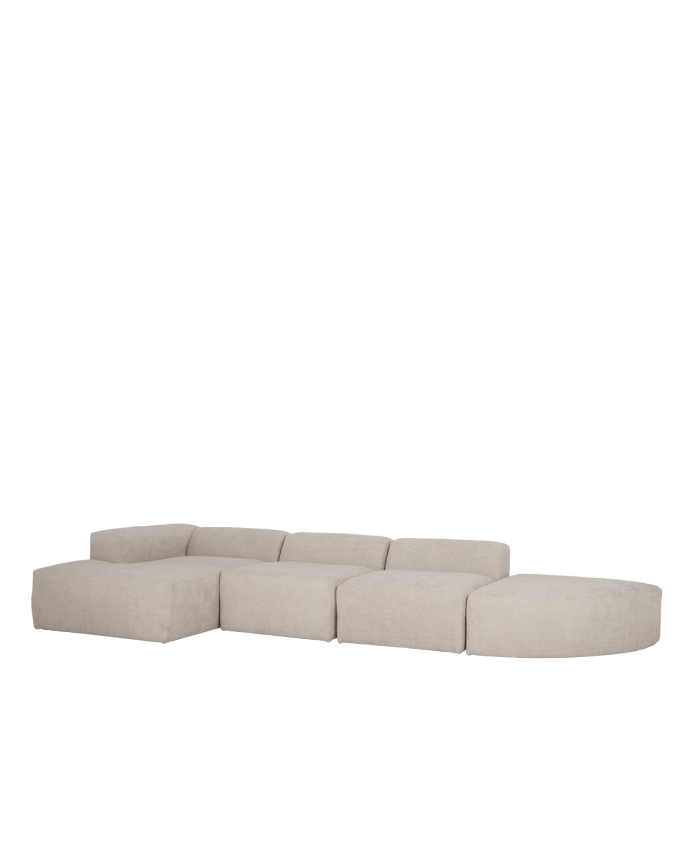 Deco wood Sofá de 4 módulos curvo con chaise longue izquierdo de bouclé color gris claro 410x172cm