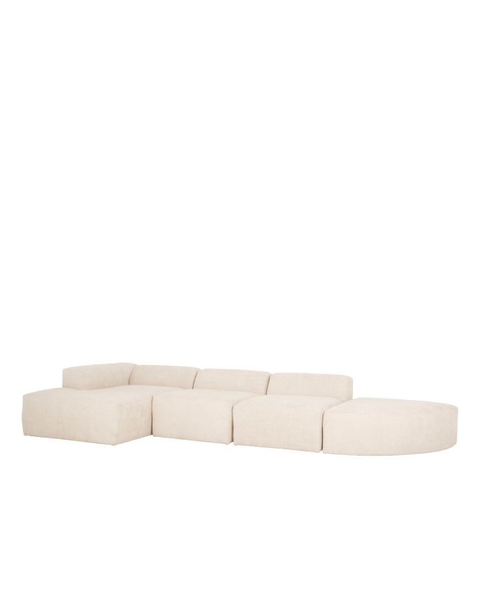 Deco wood Sofá de 4 módulos curvo con chaise longue izquierdo de bouclé color blanco 410x172cm