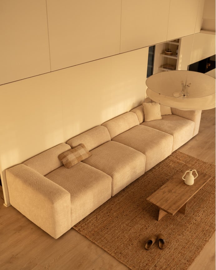 Deco Wood Sofá De 4 Módulos De Bouclé Color Beige 420x110cm