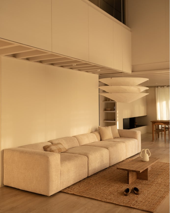 Deco Wood Sofá De 4 Módulos De Bouclé Color Beige 420x110cm