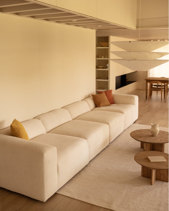 Deco Wood Sofá De 4 Módulos De Bouclé Color Blanco 420x110cm