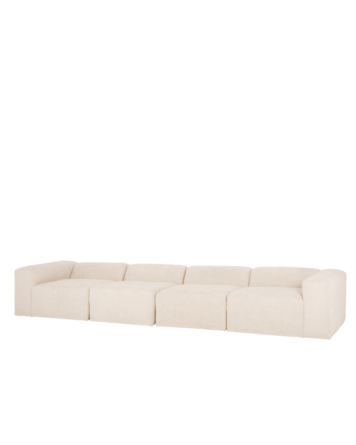 Deco wood Sofá de 4 módulos de bouclé color blanco 420x110cm
