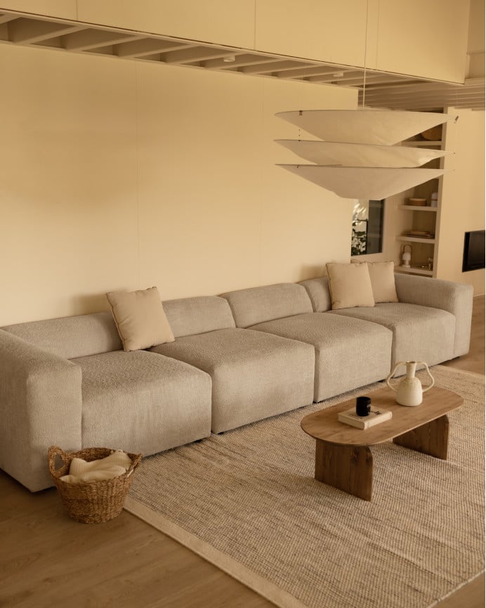 Deco Wood Sofá De 4 Módulos De Bouclé Color Gris Claro 420x110cm
