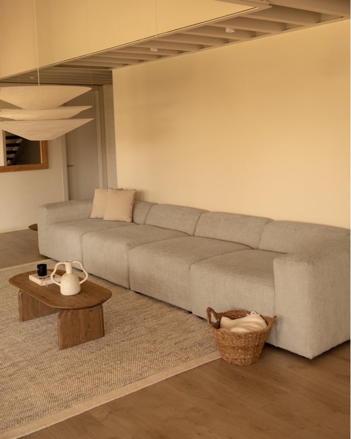 Deco Wood Sofá De 4 Módulos De Bouclé Color Gris Claro 420x110cm