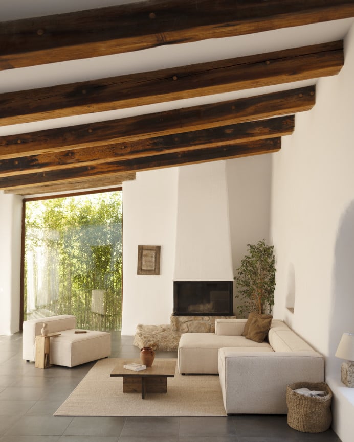 Deco Wood Sofá De 4 Plazas Con Chaise Longue Izquierdo Color Beige De 250x175cm