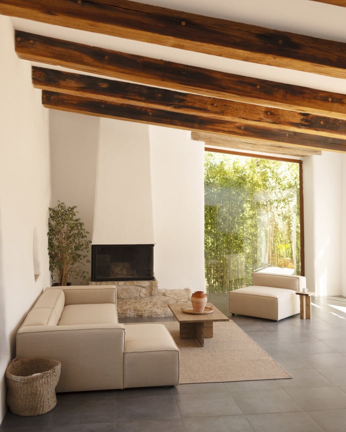 Deco Wood Sofá De 4 Plazas Con Chaise Longue Izquierdo Color Beige De 250x175cm