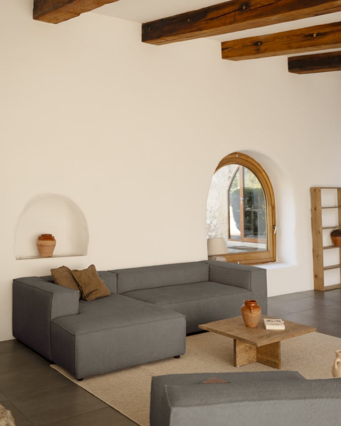 Deco Wood Sofá De 4 Plazas Con Chaise Longue Izquierdo Color Gris Oscuro De 250x175cm