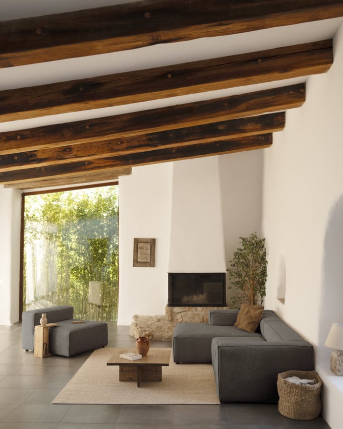 Deco Wood Sofá De 4 Plazas Con Chaise Longue Izquierdo Color Gris Oscuro De 250x175cm