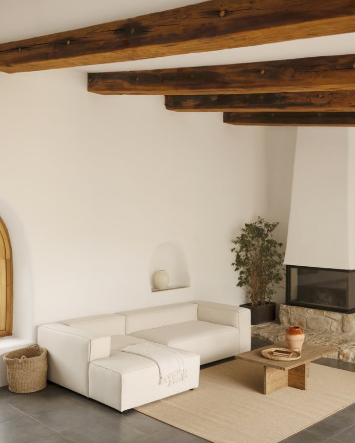 Deco Wood Sofá De 4 Plazas Con Chaise Longue Izquierdo Color Blanco Roto De 250x175cm