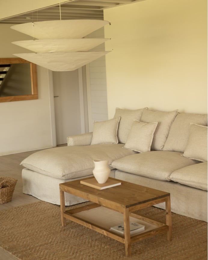 Deco Wood Sofá De 4 Plazas Con Chaise Longue Izquierdo De Algodón Y Lino Desenfundable Color Beige 278x170cm