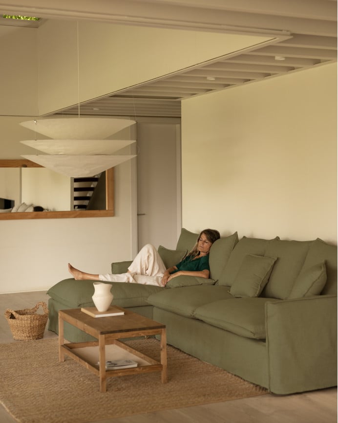 Deco Wood Sofá De 4 Plazas Con Chaise Longue Izquierdo De Algodón Y Lino Desenfundable Color Verde 278x170cm