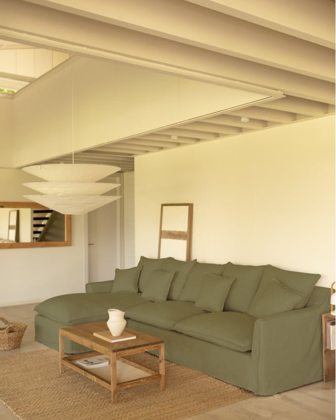 Deco Wood Sofá De 4 Plazas Con Chaise Longue Izquierdo De Algodón Y Lino Desenfundable Color Verde 278x170cm