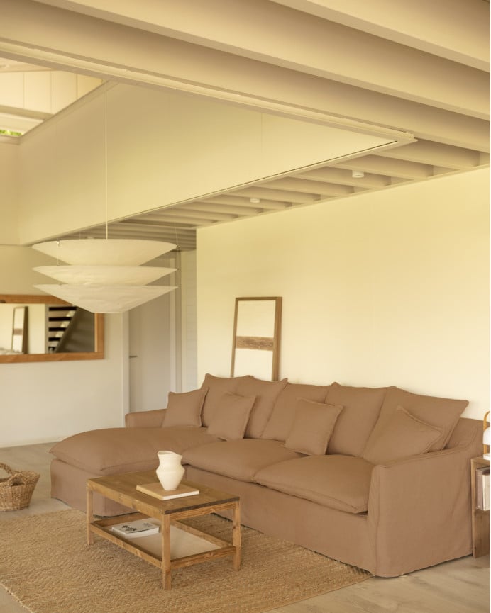 Deco Wood Sofá De 4 Plazas Con Chaise Longue Izquierdo De Algodón Y Lino Desenfundable Color Teja 278x170cm