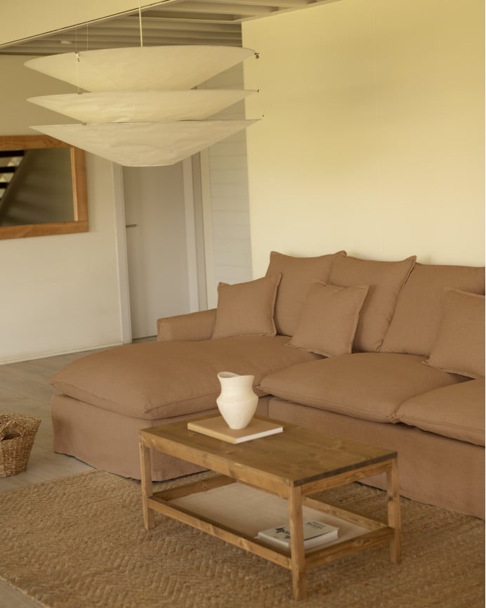 Deco Wood Sofá De 4 Plazas Con Chaise Longue Izquierdo De Algodón Y Lino Desenfundable Color Teja 278x170cm