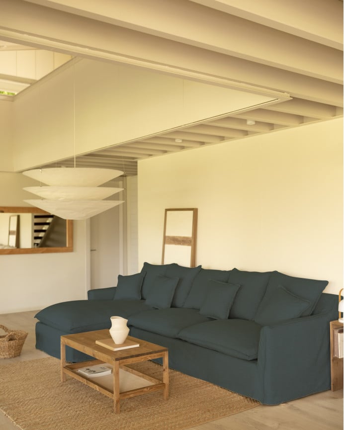 Deco Wood Sofá De 4 Plazas Con Chaise Longue Izquierdo De Algodón Y Lino Desenfundable Color Azul 278x170cm