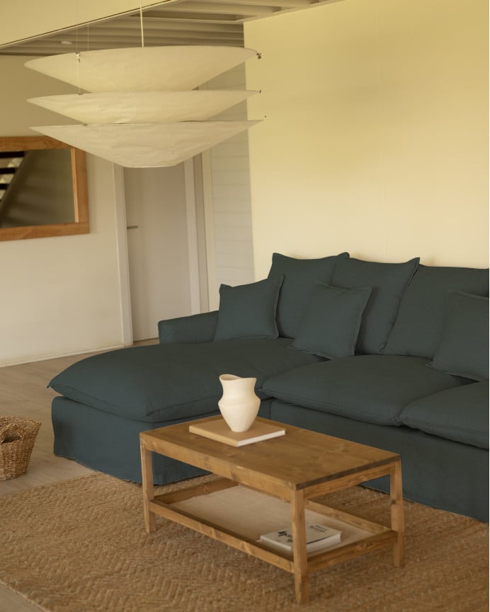 Deco Wood Sofá De 4 Plazas Con Chaise Longue Izquierdo De Algodón Y Lino Desenfundable Color Azul 278x170cm