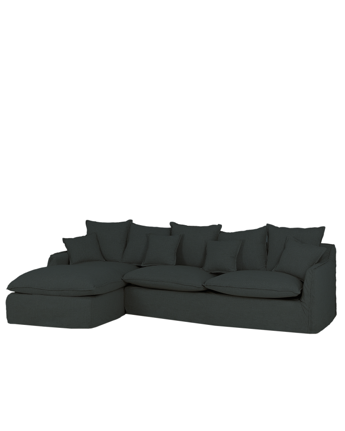 Deco wood Sofá de 4 plazas con chaise longue izquierdo de algodón y lino desenfundable color azul 278x170cm