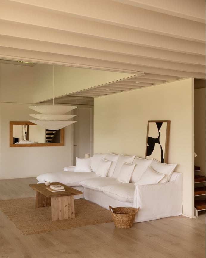 Deco Wood Sofá De 4 Plazas Con Chaise Longue Izquierdo De Algodón Y Lino Desenfundable Color Blanco 278x170cm