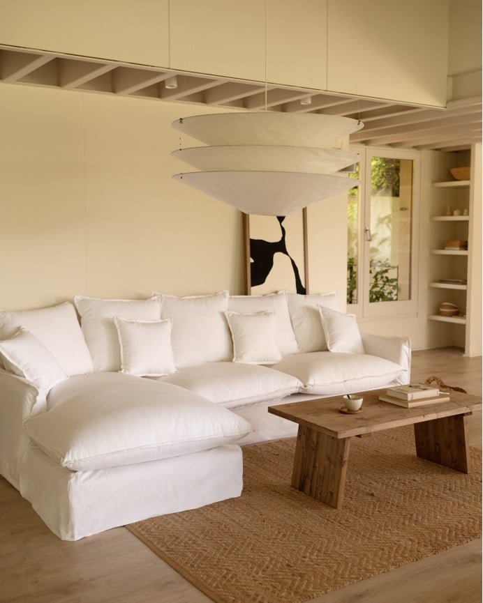 Deco Wood Sofá De 4 Plazas Con Chaise Longue Izquierdo De Algodón Y Lino Desenfundable Color Blanco 278x170cm