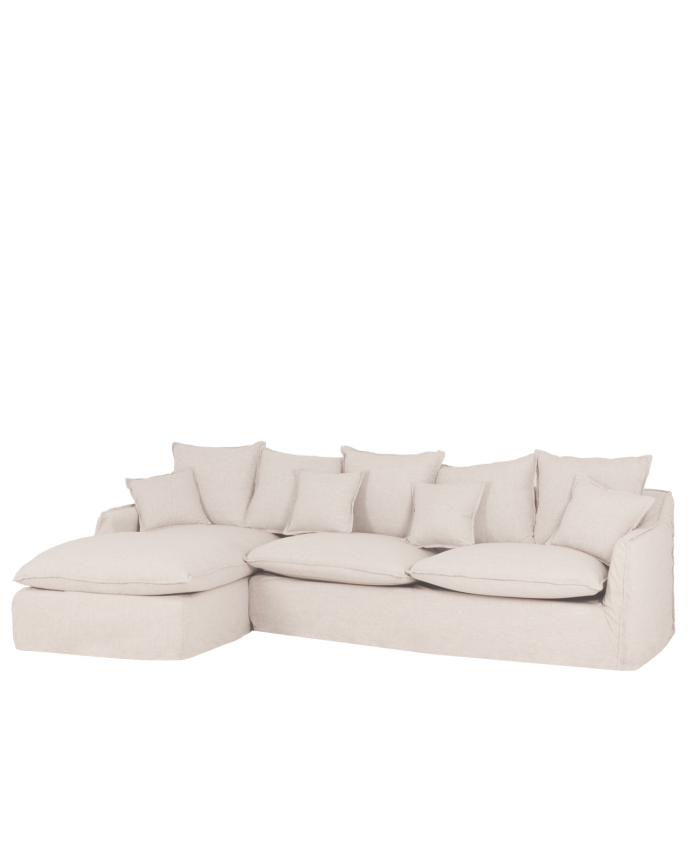 Deco wood Sofá de 4 plazas con chaise longue izquierdo de algodón y lino desenfundable color blanco 278x170cm