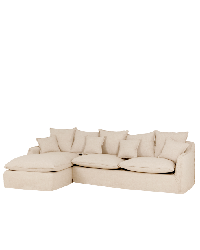Deco wood Sofá de 4 plazas con chaise longue izquierdo de algodón y lino desenfundable color beige 278x170cm
