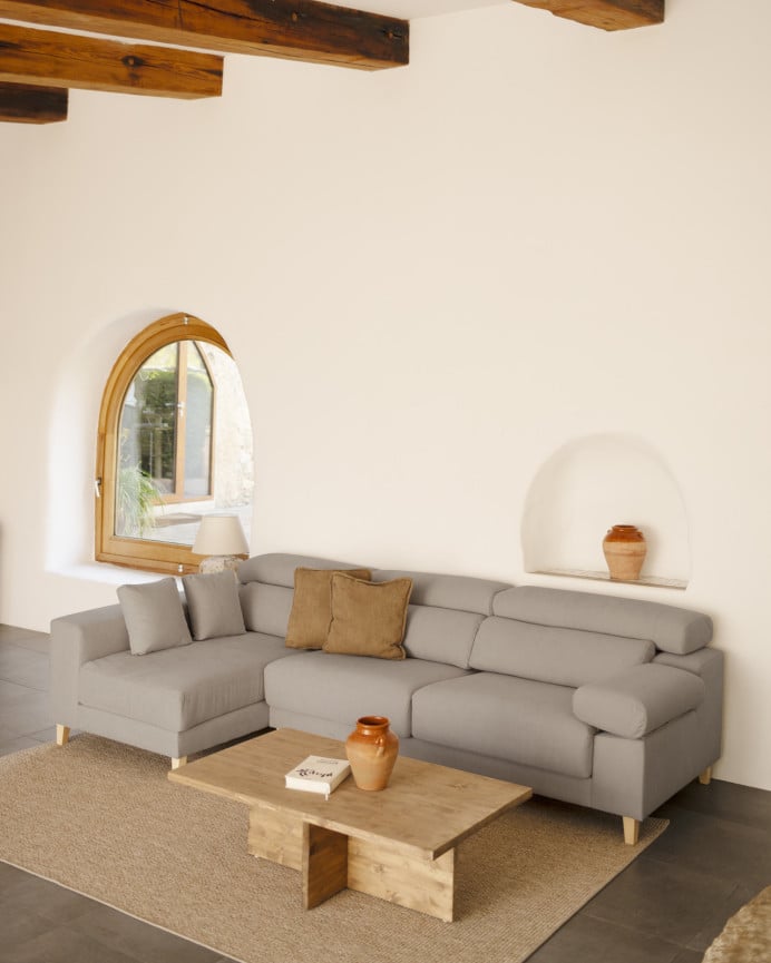 Deco Wood Sofá De 4 Plazas Con Chaise Longue Izquierdo De Color Gris Claro De 278cm