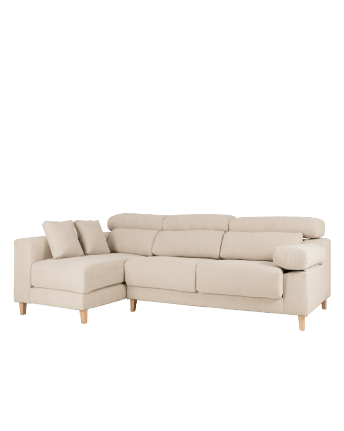 Deco wood Sofá de 4 plazas con chaise longue izquierdo de color beige de 278cm