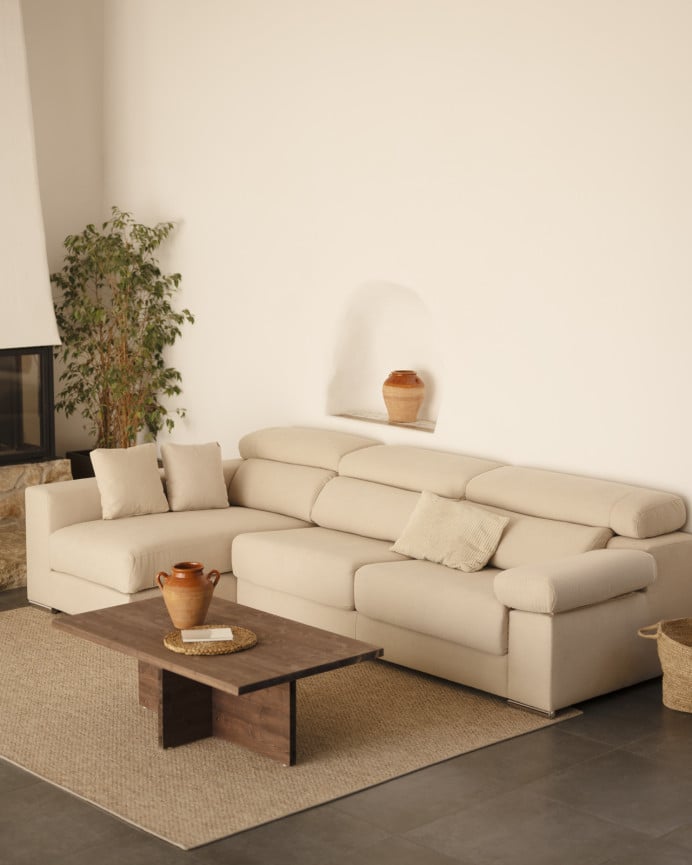 Deco Wood Sofá De 4 Plazas Con Chaise Longue Izquierdo De Color Beige De 278cm