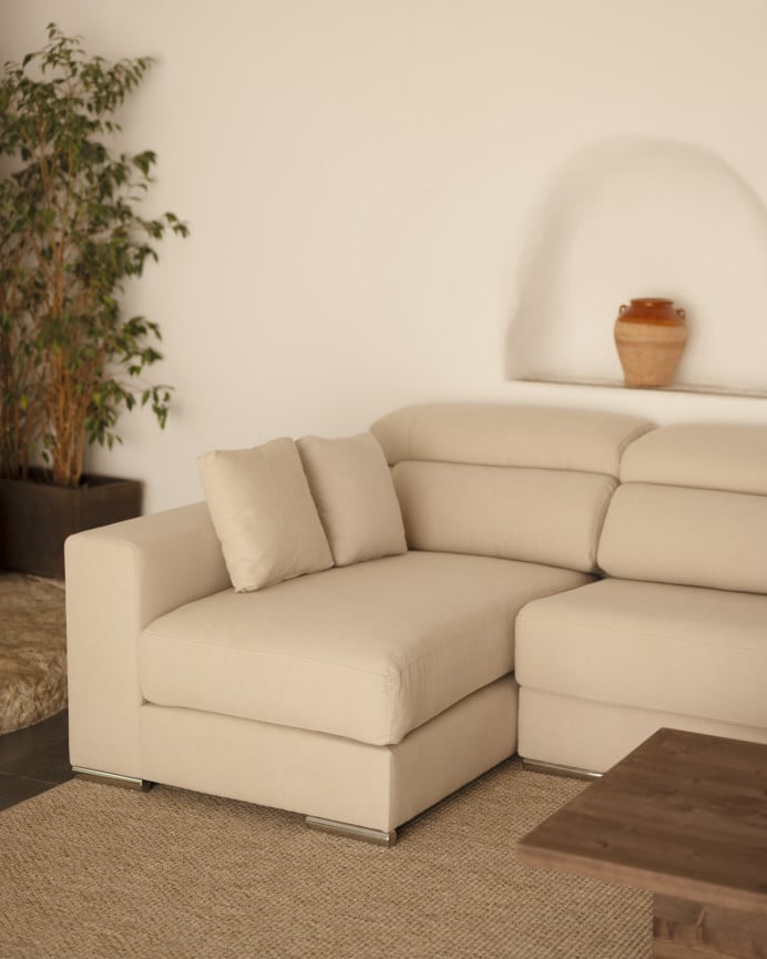 Deco Wood Sofá De 4 Plazas Con Chaise Longue Izquierdo De Color Beige De 278cm