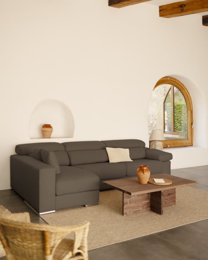 Deco Wood Sofá De 4 Plazas Con Chaise Longue Izquierdo De Color Gris Oscuro De 278cm