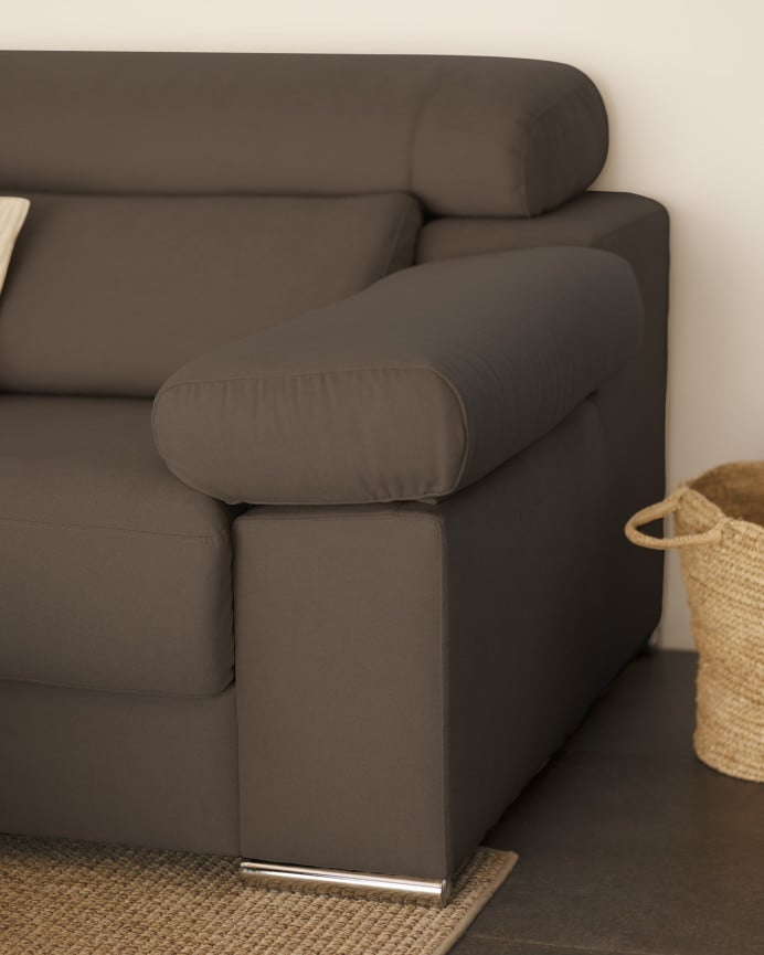 Deco Wood Sofá De 4 Plazas Con Chaise Longue Izquierdo De Color Gris Oscuro De 278cm