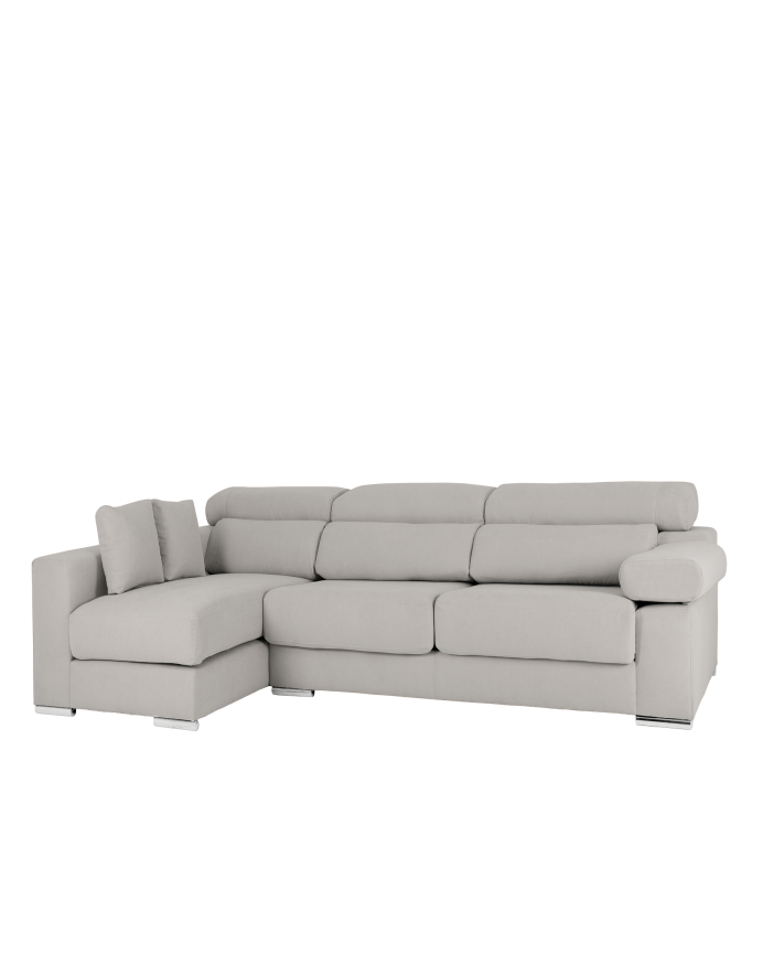 Deco wood Sofá de 4 plazas con chaise longue izquierdo de color gris claro de 278cm