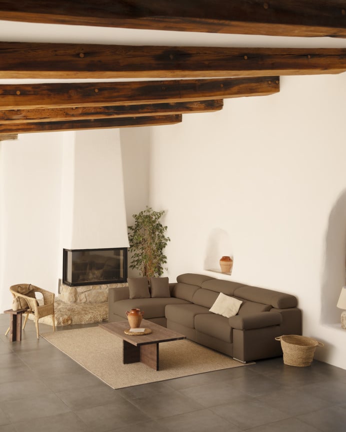 Deco Wood Sofá De 4 Plazas Con Chaise Longue Izquierdo De Color Marron Topo De 278cm