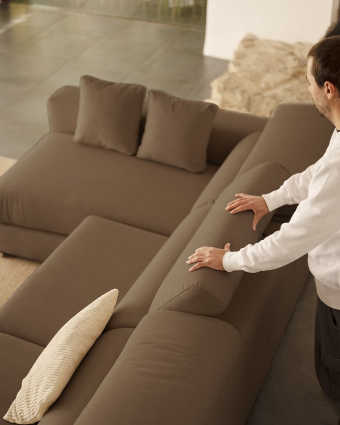 Deco Wood Sofá De 4 Plazas Con Chaise Longue Izquierdo De Color Marron Topo De 278cm