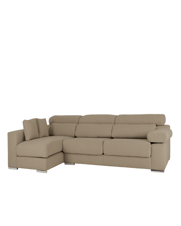 Deco wood Sofá de 4 plazas con chaise longue izquierdo de color marron topo de 278cm