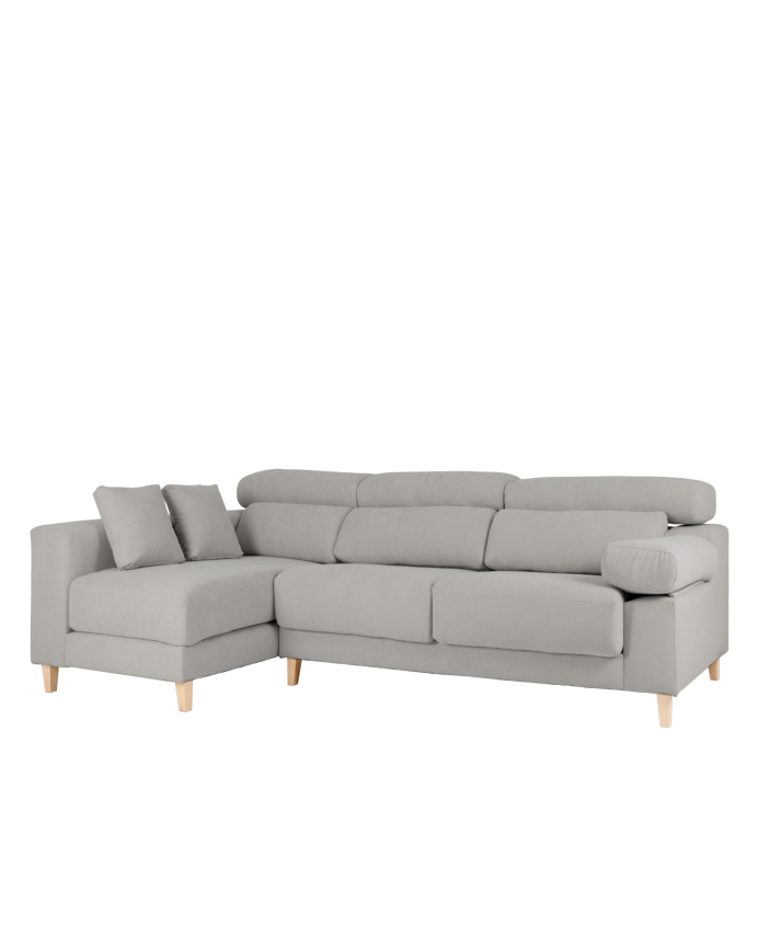 Deco wood Sofá de 4 plazas con chaise longue izquierdo de color gris claro de 278cm