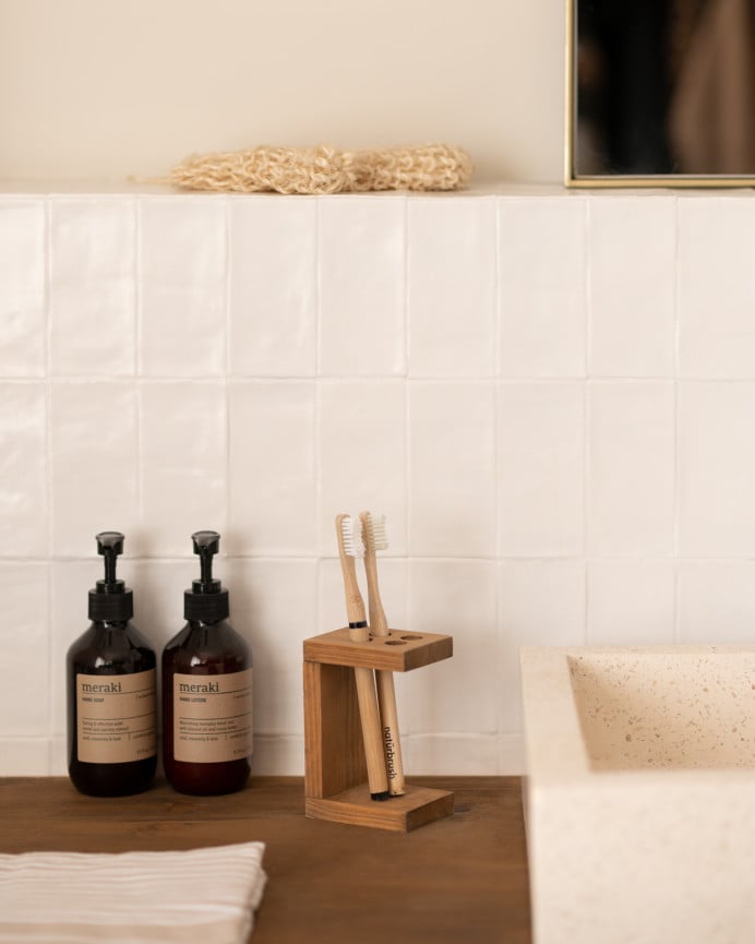 Deco Wood Soporte Para Cepillos De Dientes De Madera Maciza Tono Roble Oscuro De 12x6cm